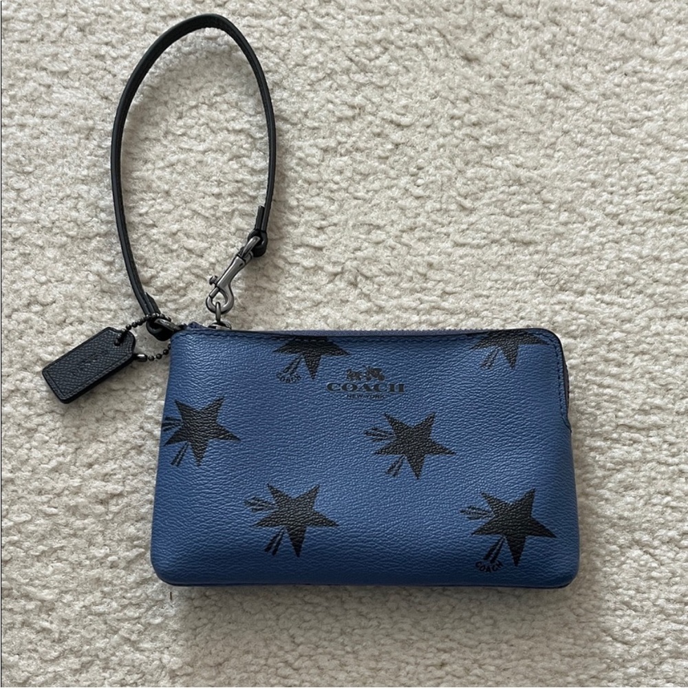 Coach Blue Wristlet with Black Star Design